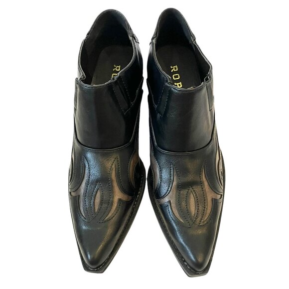 ROPER Sarah Leather Tooled-Inlay Embroidered Black/ Brown Ankle Boots Women-6.5 - Picture 3 of 16